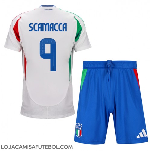 Camisa de Futebol Itália Gianluca Scamacca #9 Equipamento Secundário Infantil Europeu 2024 Manga Curta (+ Calças curtas)